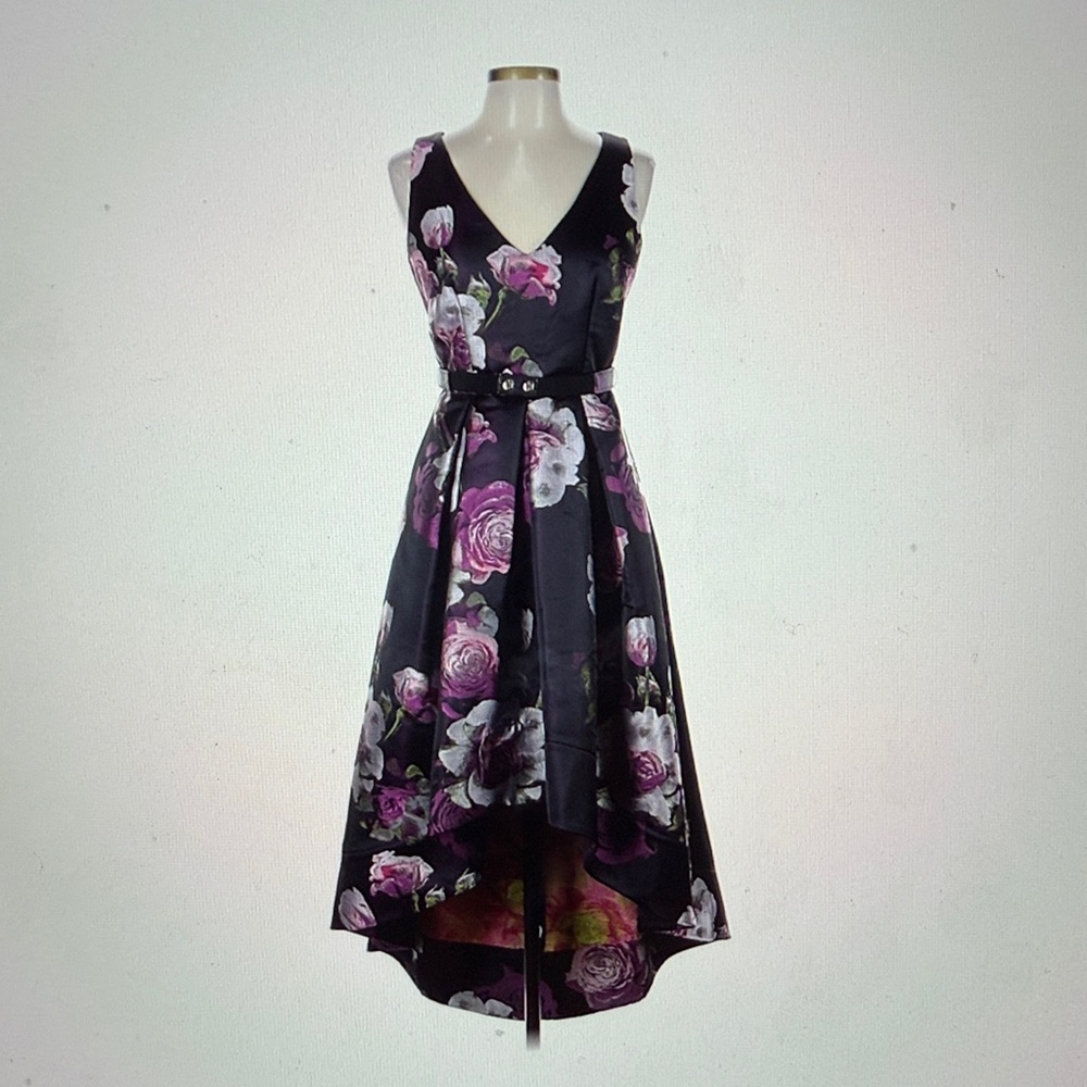 Eliza J Black/Violet/Pink Floral High Low Dress